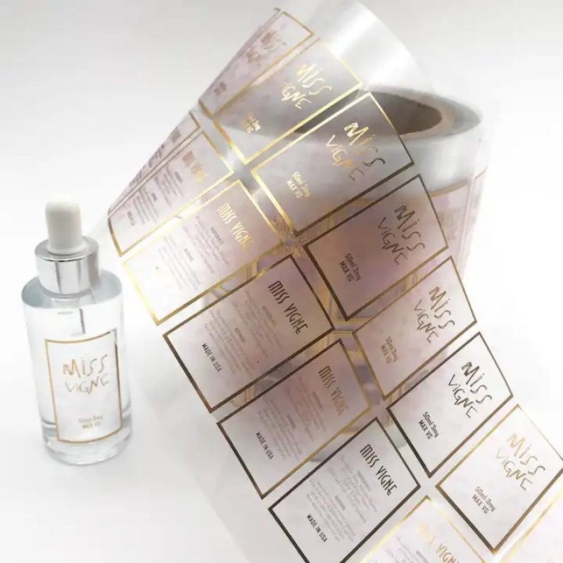 Custom printing waterproof vinyl cosmetic logo sticker transparent gold ...