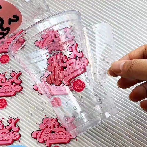 Transparent Film Waterproof Custom Uv Dtf Packaging Transfer Double-sided View Uv Dtf Cup Packaging Sticker Decal