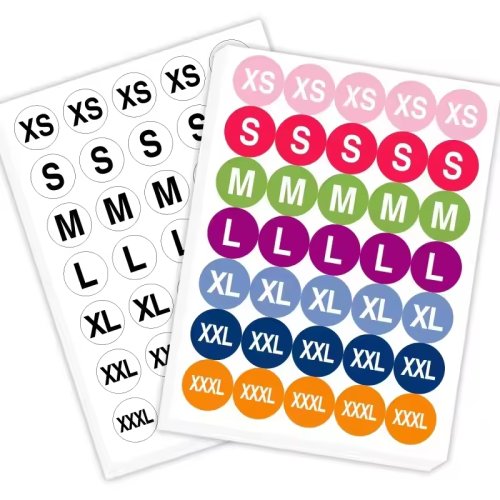 Round Self Adhesive Size Stickers Labels White Stickers With Black Text 7 Sizes XS S M L XL XXL XXXL For Clothing T Shirts